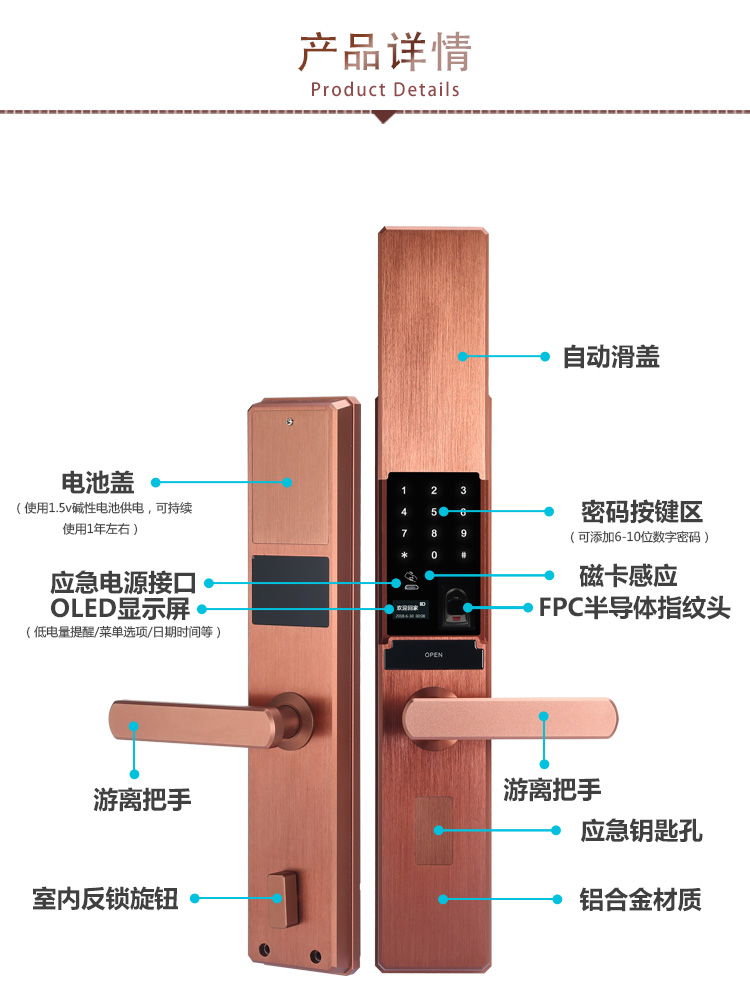 自动滑盖指纹密码锁